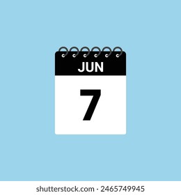 June 7 calendar reminder. 7th June Date Month calendar icon design template.