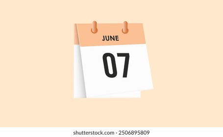 June 7 - calendar and Time planner. Daily Calendar Icon reminder. Vector Illustration.