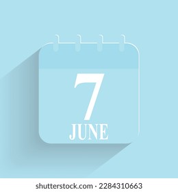 June 7 Daily Calendar Icon Date And Time Day Month Holiday Flat Designed Vector Illustration