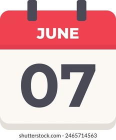 June 7 - Daily Calendar Icon in flat design style