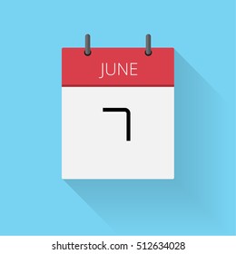June 7, Daily calendar icon, Date and time, day, month, Holiday, Flat designed Vector Illustration