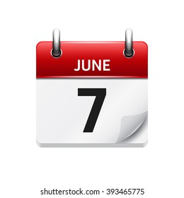 June  7. Vector flat daily calendar icon. Date and time, day, month. Holiday.