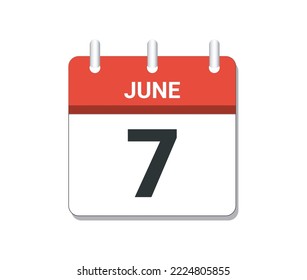 June 7th calendar icon vector. Concept of schedule, business and tasks