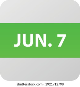 June 7th date icon, single day vector illustration modern flat style. Calendar element for web design, schedule, planner, organizer. 
