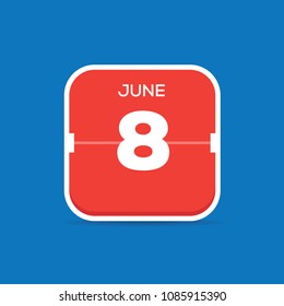 June 8 Calendar Flat Icon