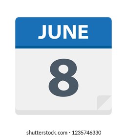 June 8 - Calendar Icon - Vector Illustration