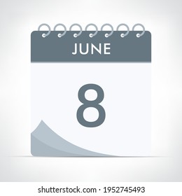 8 de junio - Icono del calendario - Ilustración del vector. Calendario gris.