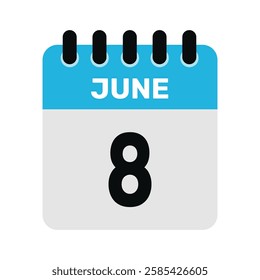 june 8 calendar icon Vector page month design