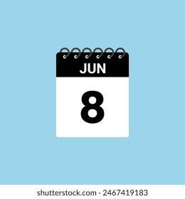 June 8 calendar reminder.  8th June Date Month calendar icon design template.