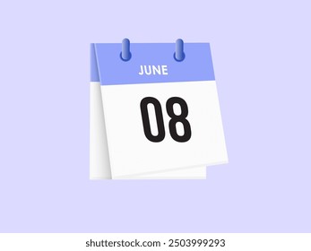 June 8 - calendar and Time planner. Daily Calendar Icon reminder. Vector Illustration.