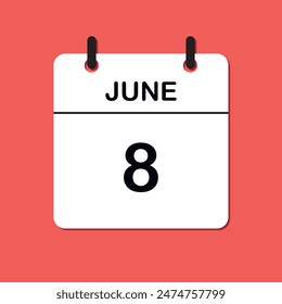 June 8. Daily Calendar icon for design. Simple design for business brochure, flyer, print media, advertisement. Easily editable.