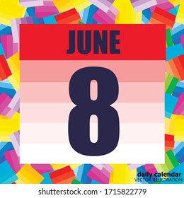 Icono del 8 de junio. Para planificar un día importante. Cartel para fiestas y días especiales. Octava ilustración vectorial june.