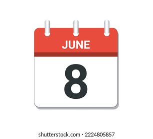 June 8th calendar icon vector. Concept of schedule, business and tasks