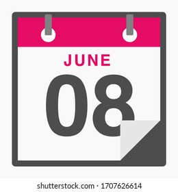 June 8th Flat icon calendar isolated on white background. Vector illustration