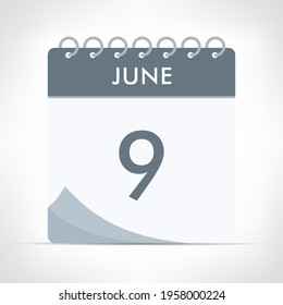 June 9 - Calendar Icon - Vector Illustration. Gray calendar.