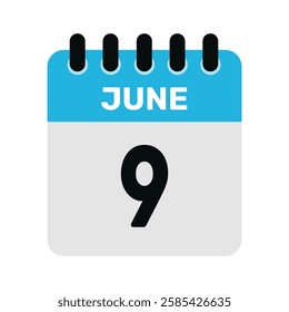 june 9 calendar icon Vector page month design