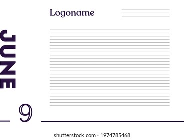 June 9 Calendar on notebook paper background with your logo