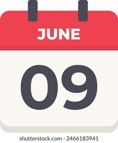 June 9 - Daily Calendar Icon in flat design style