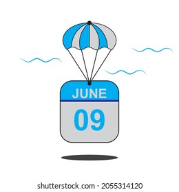 June 9 date of month calender icon with balloon in the air vector eps 10 template element