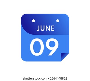 9 de junio Fecha en un calendario de un solo día en estilo plano, icono del calendario del 9 de junio