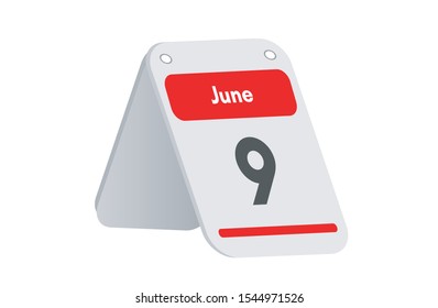 June 9th calendar icon. Day 9 of month. Vector illustration.