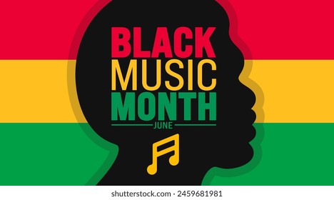 June is African American Music Appreciation Month or black music month african black man background and music icon template. Holiday concept. use to background, banner, placard, card, and poster