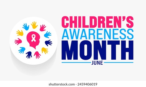 June is Children’s Awareness Month background template. Holiday concept. use to background, banner, placard, card, and poster design template with text inscription and standard color. vector