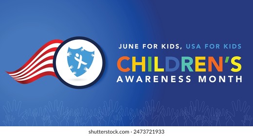 June is Children’s Awareness Month background template. Holiday concept. use to background, banner, placard, card, and poster design template with text inscription and standard color. vector
