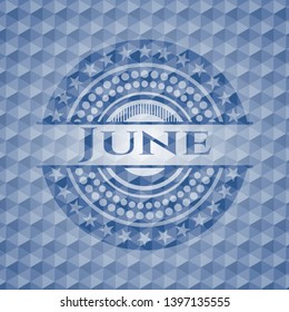 June blue badge with geometric background. Vector Illustration. Detailed.