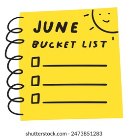 June bucket list. Hand drawn vector illustration on white background.
