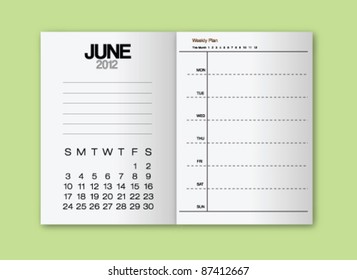 June Calendar 2012 notebook vector