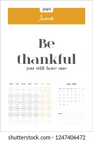 June Calendar 2019 Quotes Notes Clean Stock Vector (Royalty Free