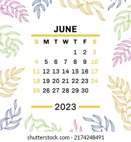 June Calendar 2023 Leaves Vector Leaf Stock Vector (Royalty Free ...