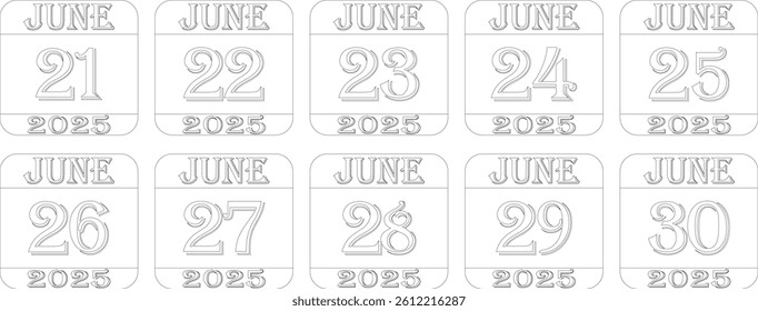 June calendar 2025 line art icon set .Calendar Event schedule date.calendar date icon on white background.Agenda plan, june month schedule calendar and Time planner.Meeting appointment time.