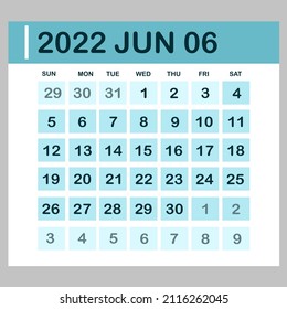 June calendar in blue tones on gray background vector illustration