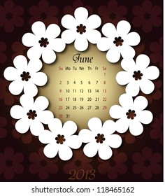 June Calendar in brown and gold