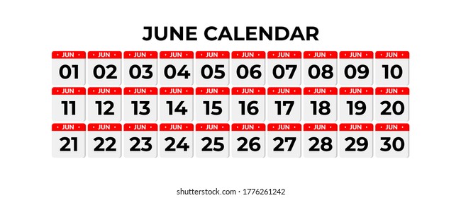 June calendar, calender set icon with shadow