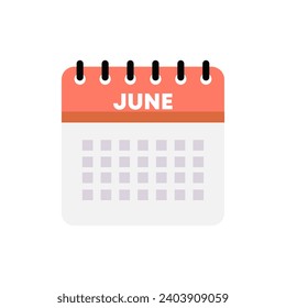 June calendar icon. Flat, red, calendar with month June, wall calendar icon. Vector icon