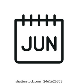 June calendar isolated icon, JUN month vector symbol with editable stroke