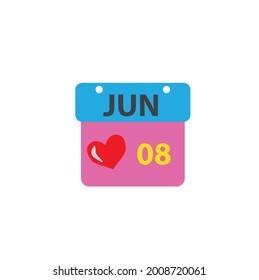 June calendar - Jun 8 icon illustration, new cute and romantic flat gift box vector design