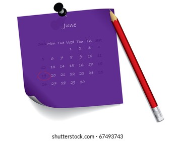 June calendar on notepaper