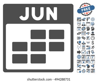 June Calendar Page pictograph with bonus calendar and time management pictograph collection. Vector illustration style is flat iconic bicolor symbols, cobalt and gray colors, white background.