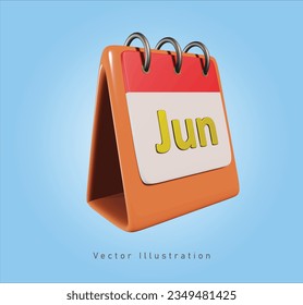 June calendar sign in 3d vector illustration