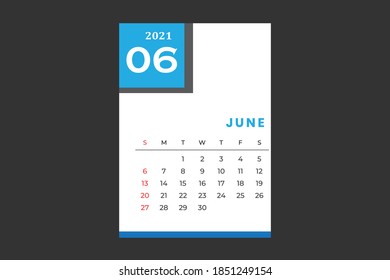 Plantilla de calendario de junio con colores de fondo negro