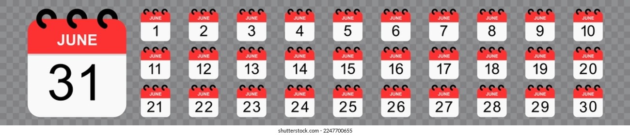 June calendar. Vector flat icon