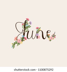 June - Calligraphic Title with Floral Decoration - vector eps10