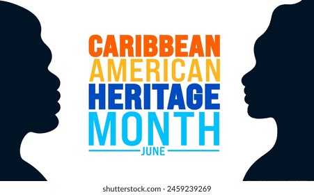 June ist Caribbean American Heritage Month Hintergrund Vorlage mit karibischen Mann und Frauen Vektorgrafik Design. Festliche Musik-Konzept. Wird verwendet, um Hintergrund-, Banner-, Plakat-, Karten- und Poster-Design-Vorlage.