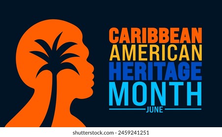 June ist Caribbean American Heritage Month Hintergrund Vorlage mit karibischen Mann und Palmen Vektorgrafik Design. Festliche Musik-Konzept. Wird verwendet, um Hintergrund-, Banner-, Plakat-, Karten- und Poster-Design-Vorlage.