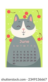 Ilustración vectorial del calendario de gatos de junio