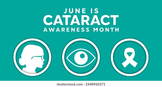 June is Cataract Awareness Month. Women, eye and ribbon. Great for cards, banners, posters, social media and more. Easy green background.
